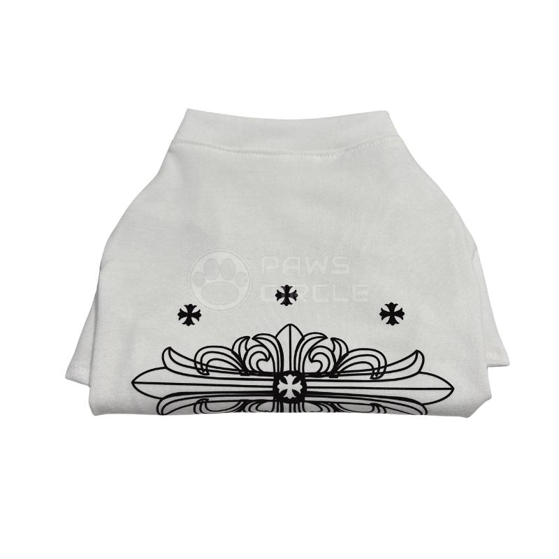 Chrome Hearts White dog tee with black decorative design and text on a white background