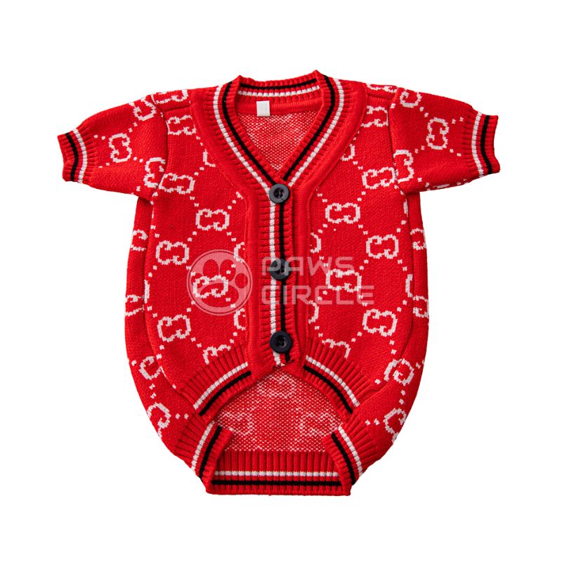 Boney Monogram Knit Dog Cardigan | Paws Circle | Designer Dog Clothes Beige / L