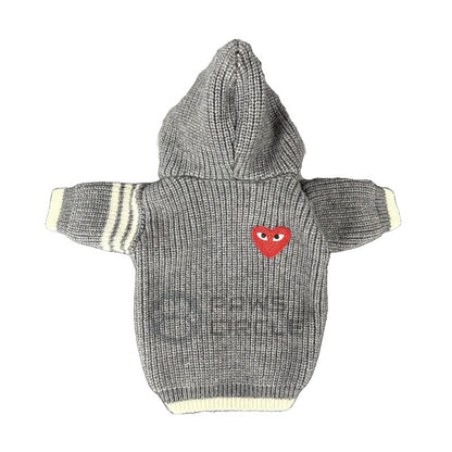 cdg play knit jacket for dog in grey colour