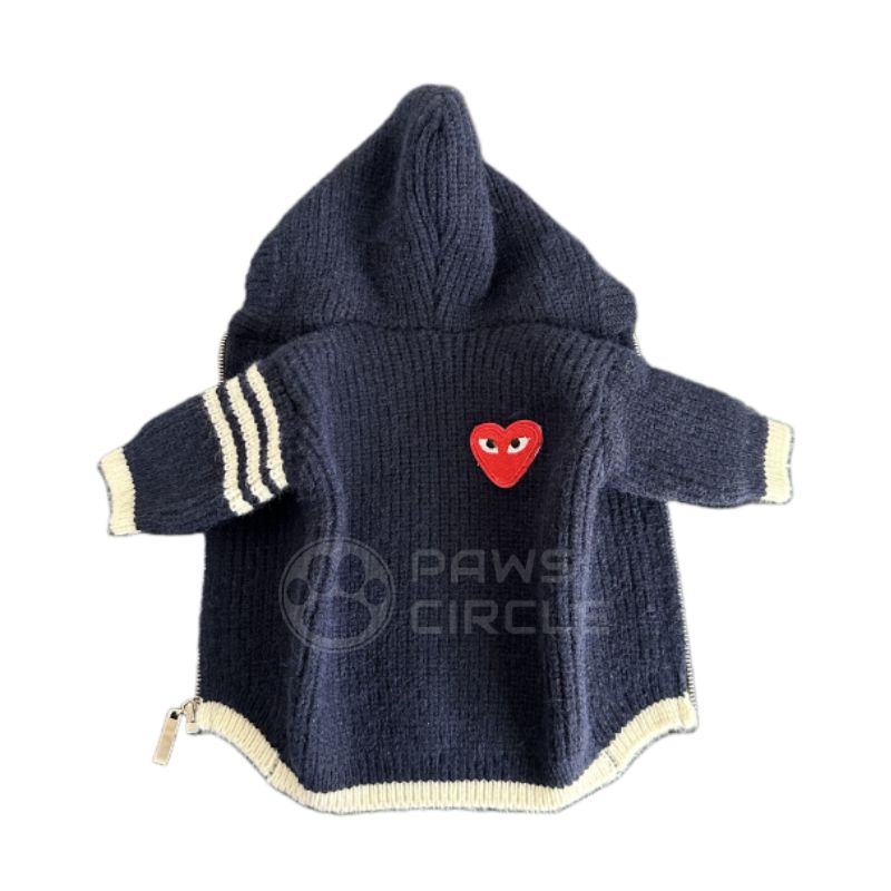 cdg play knit jacket for dog in navy colour
