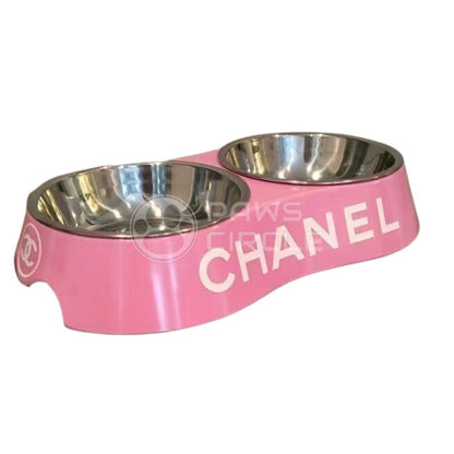 chanel pink double feeding bowl