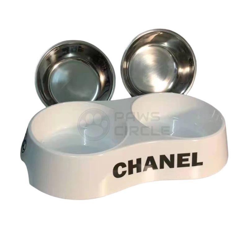chanel white pet feeding bowl