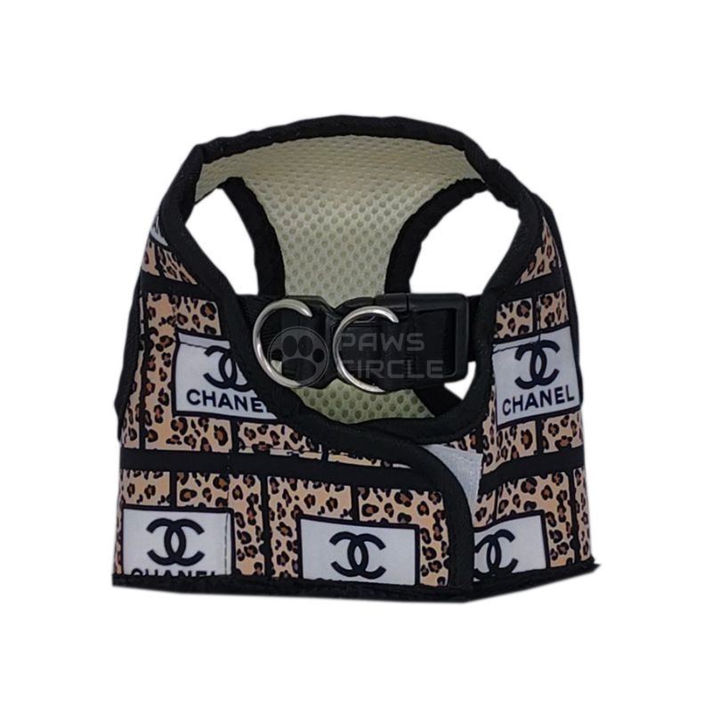 chanel dog harness in leopard print