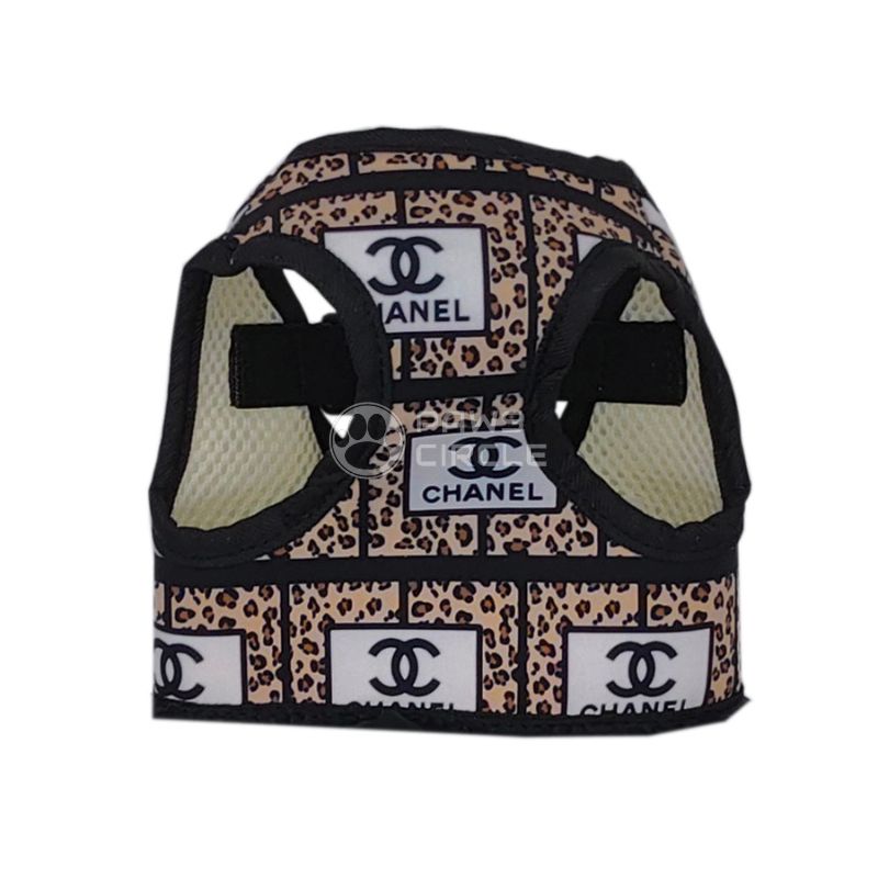 chanel dog harness in leopard print