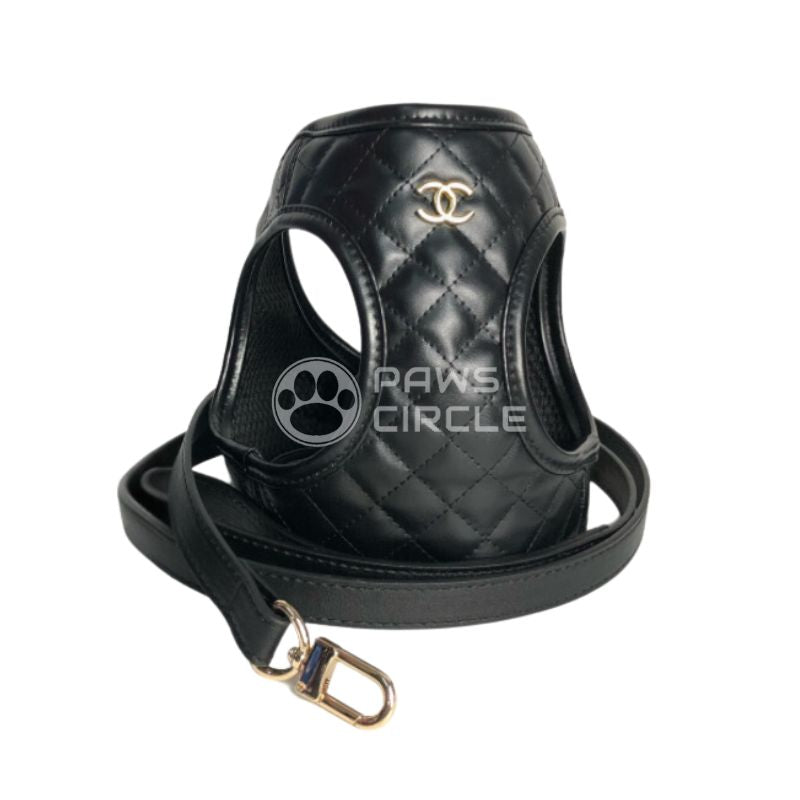 Chewnel Quilted Harness Leash Paws Circle Designer Dog Walking Set