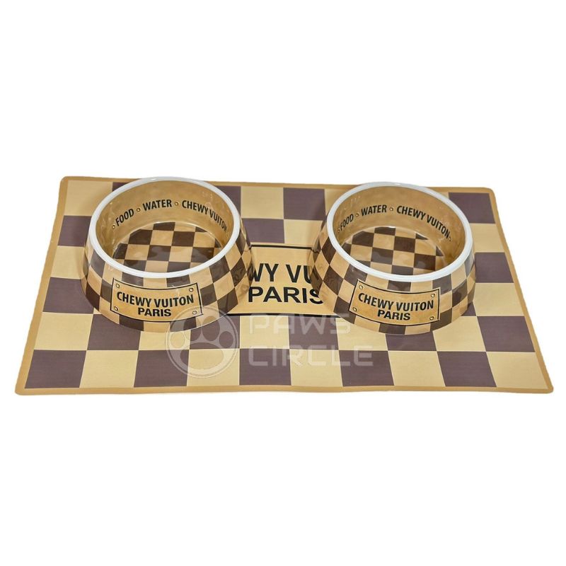 Chewy Vuitton Damier Dog Bowl