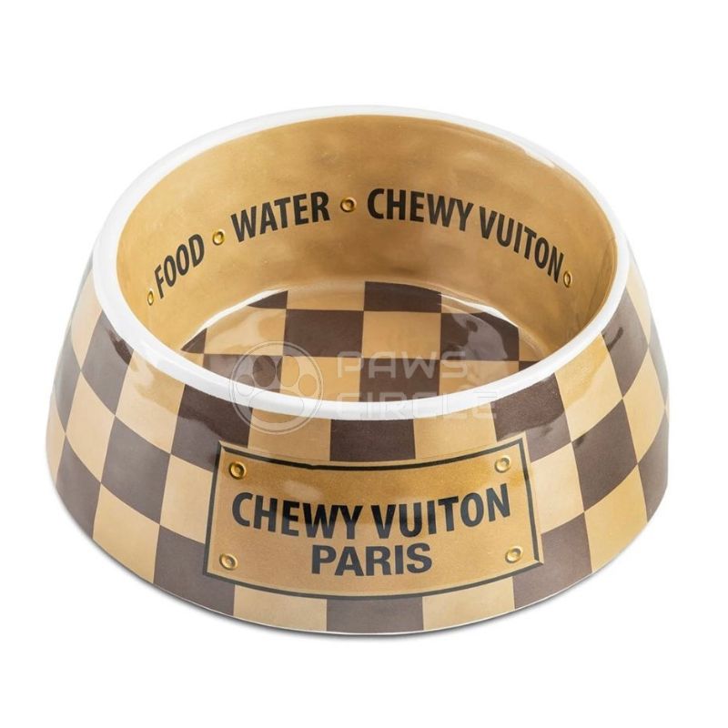 Chewy Vuitton Damier Dog Bowl