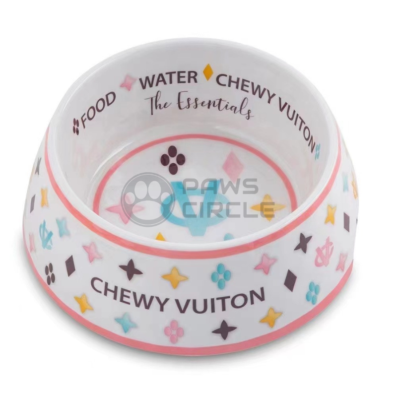 Chewy Vuitton Damier Dog Bowl, Paws Circle