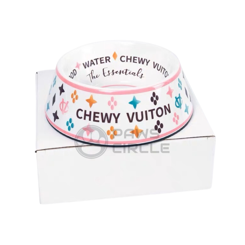 Chewy Vuitton Monogram Dog Bowl, Paws Circle