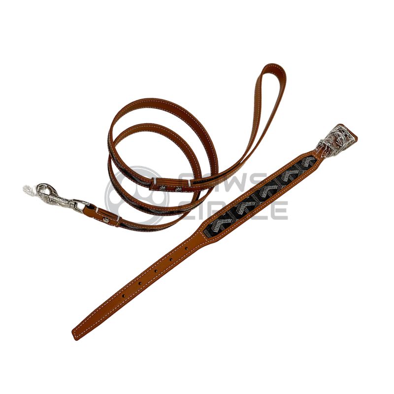 goyard dog collar and leash in brown