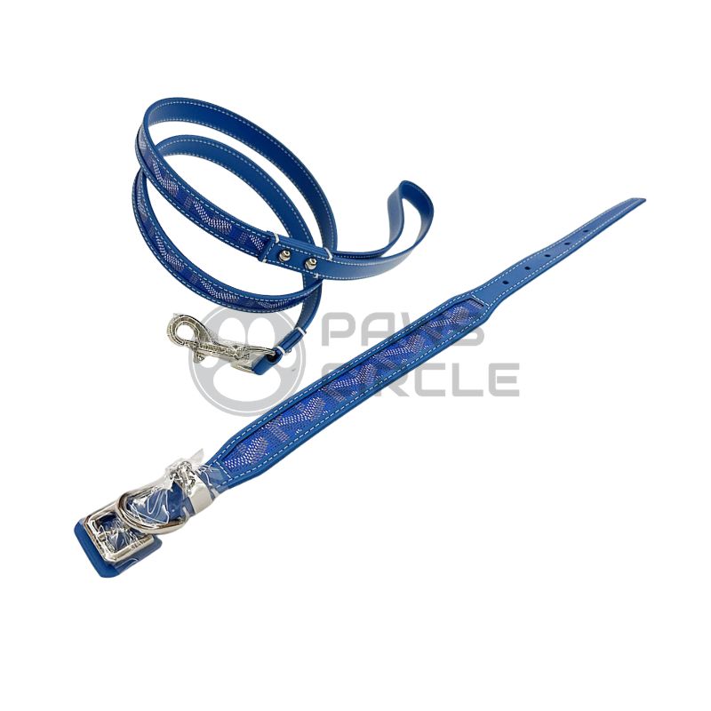 goyard dog collar and leash in blue