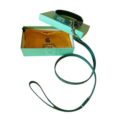 goyard dog collar and leash in green