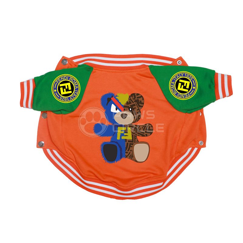 Fendi dog varsity jacket with bear design in orange color