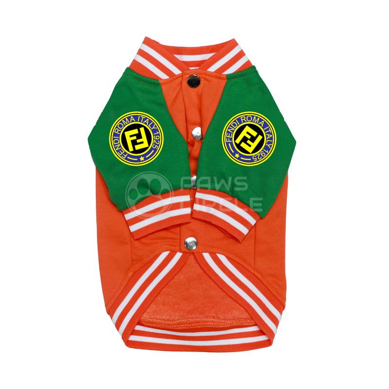 Fendi dog varsity jacket with bear design in orange color