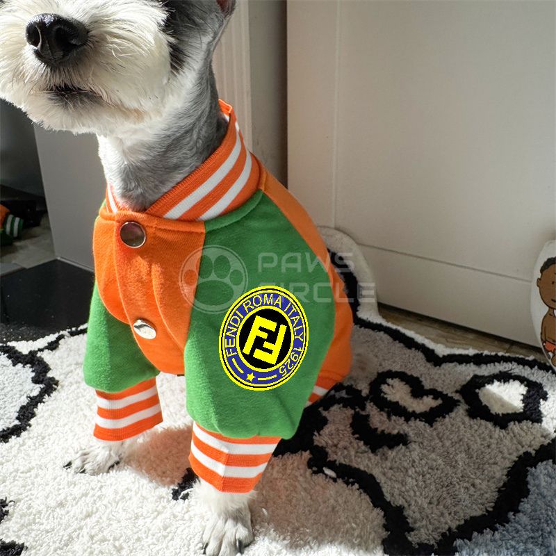 Fendi dog varsity jacket with bear design in orange color