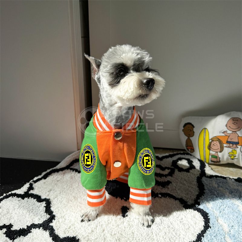 Fendi dog varsity jacket with bear design in orange color