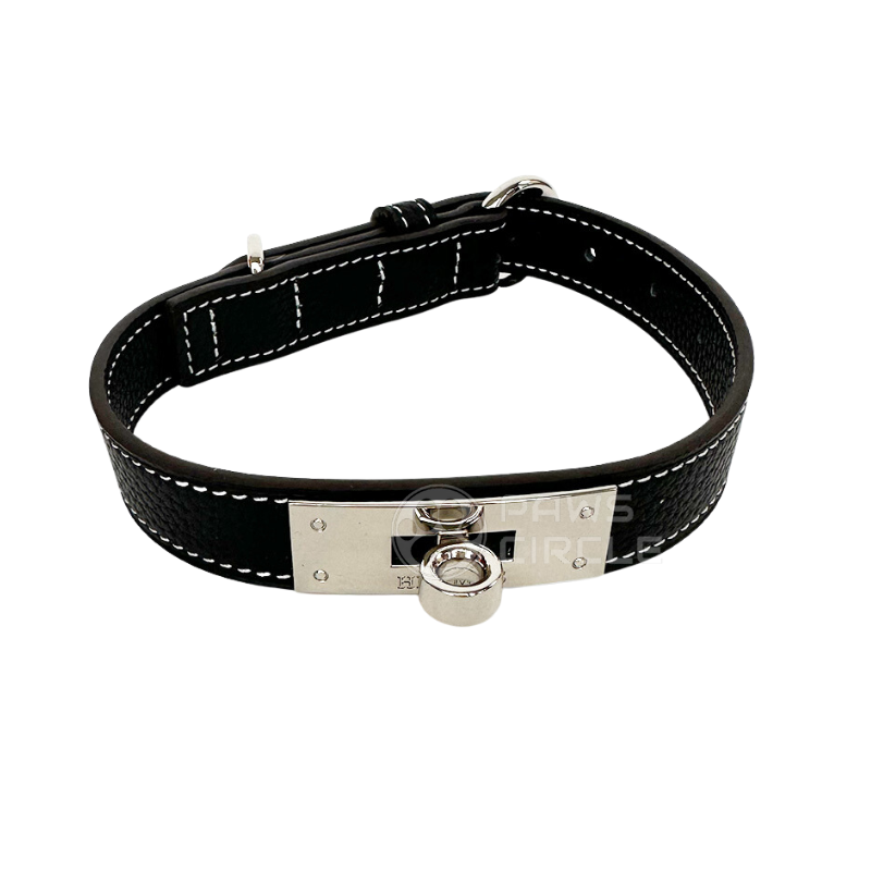 Furmes Kelly Black Leather Collar & Leash, Paws Circle