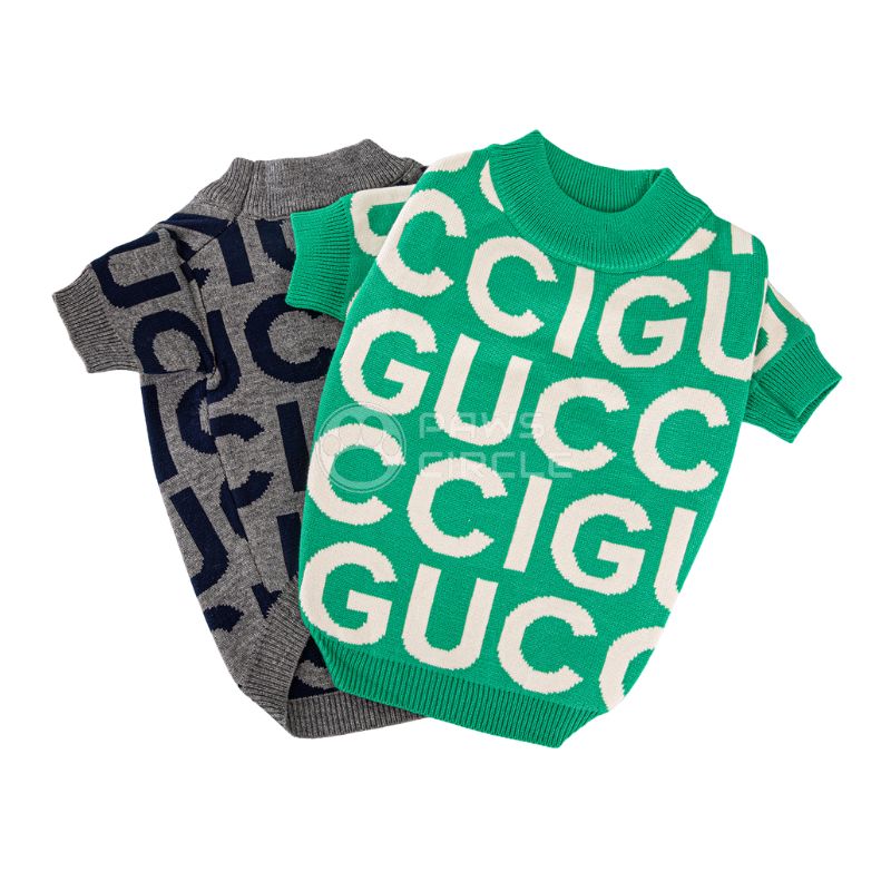 gucci logo sweater for dog in green and grey