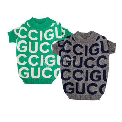 gucci logo sweater for dog in green and grey