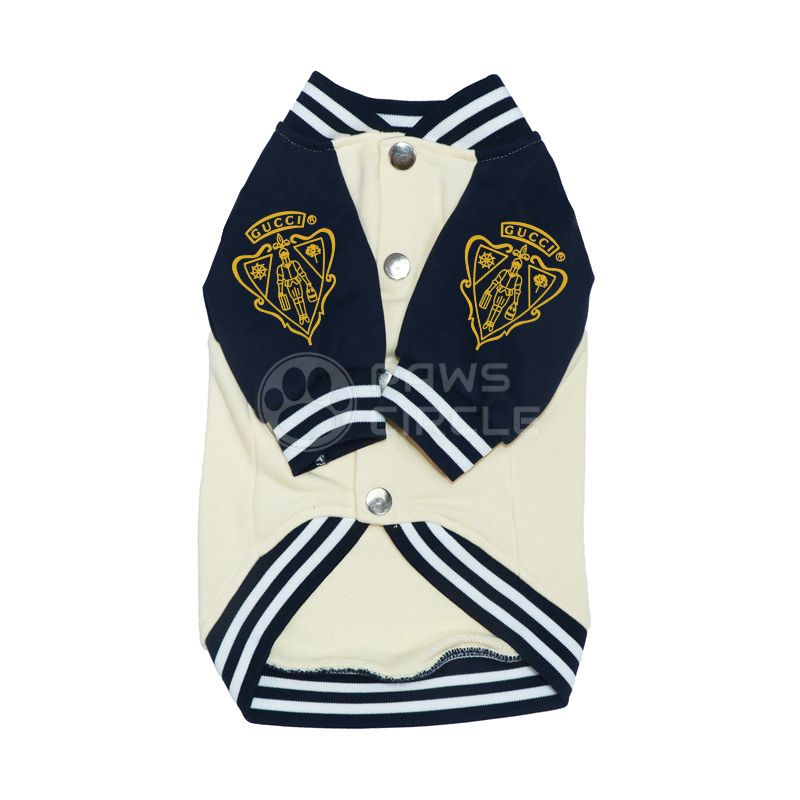 Dog outfit with Gucci logo on a white background