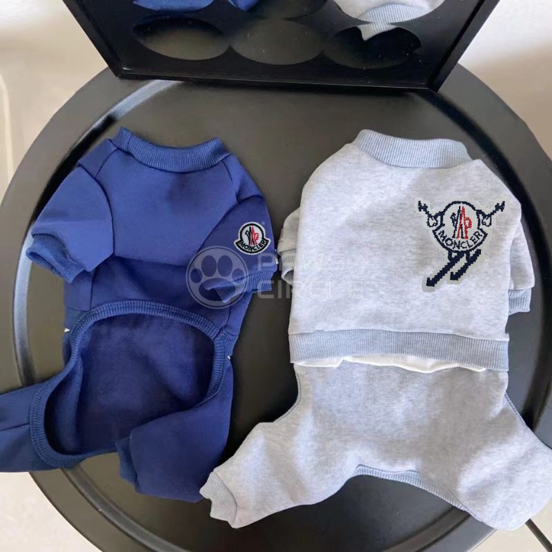 moncler four legged dog sweat suit in blue, gray and beige