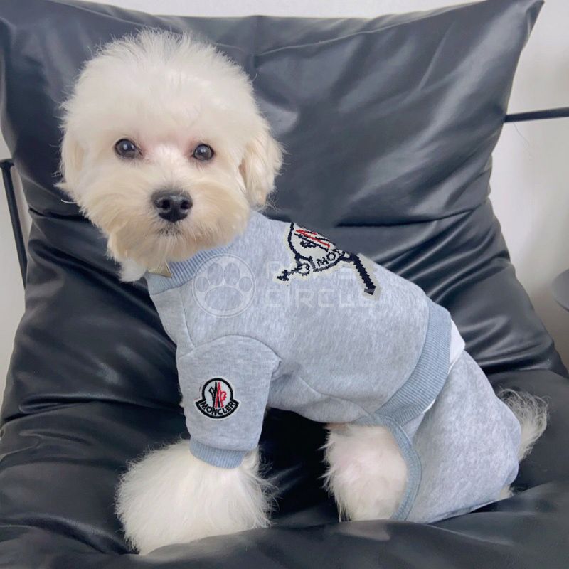moncler four legged dog sweat suit in blue, gray and beige