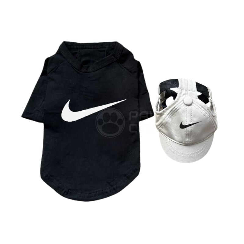 nike dog tee and hat in black