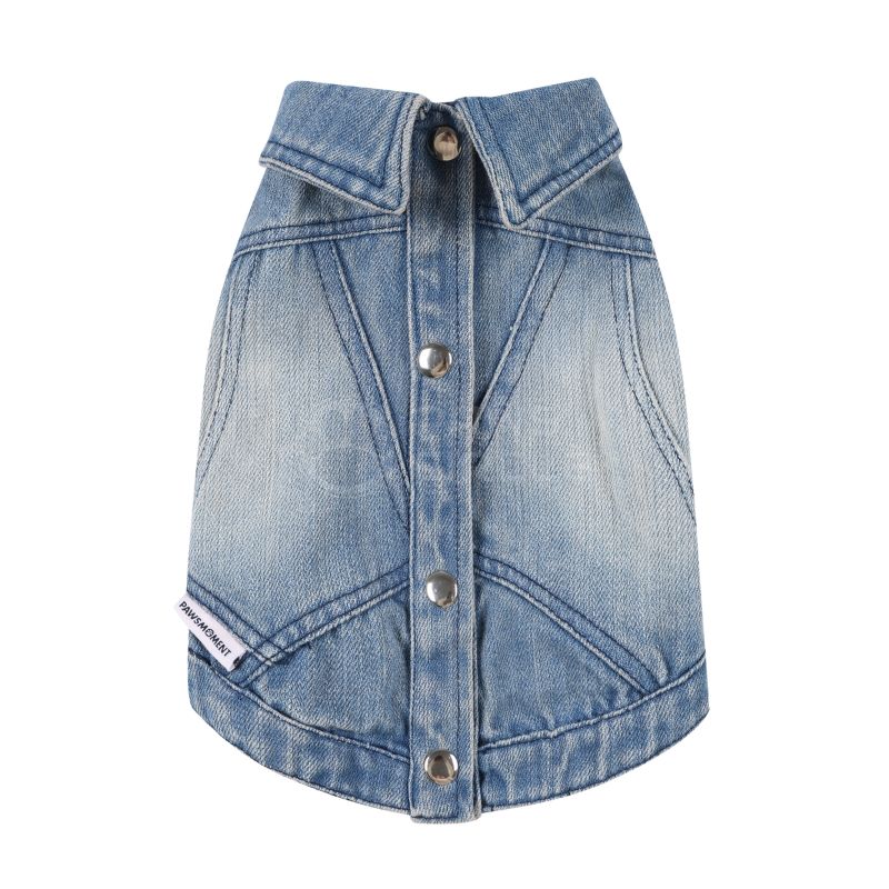 Denim skirt with button details on a white background