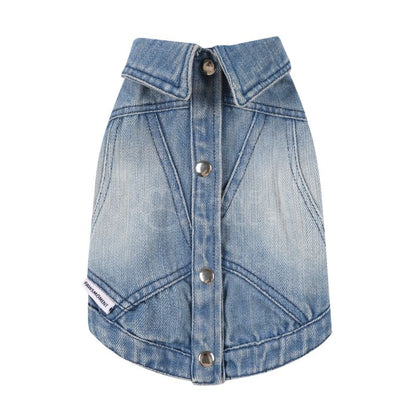 Denim skirt with button details on a white background