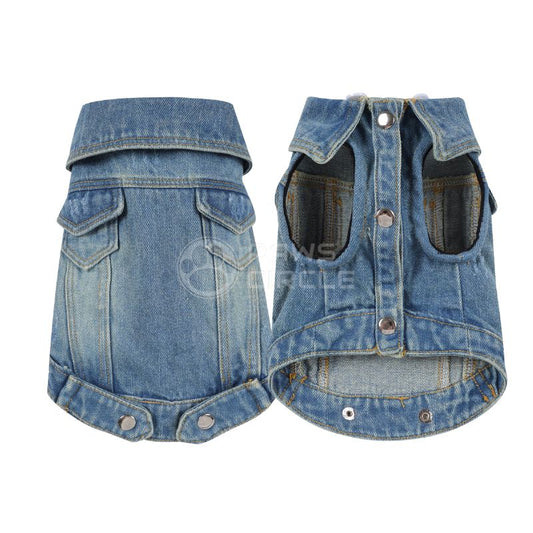 Denim dog vest on a white background