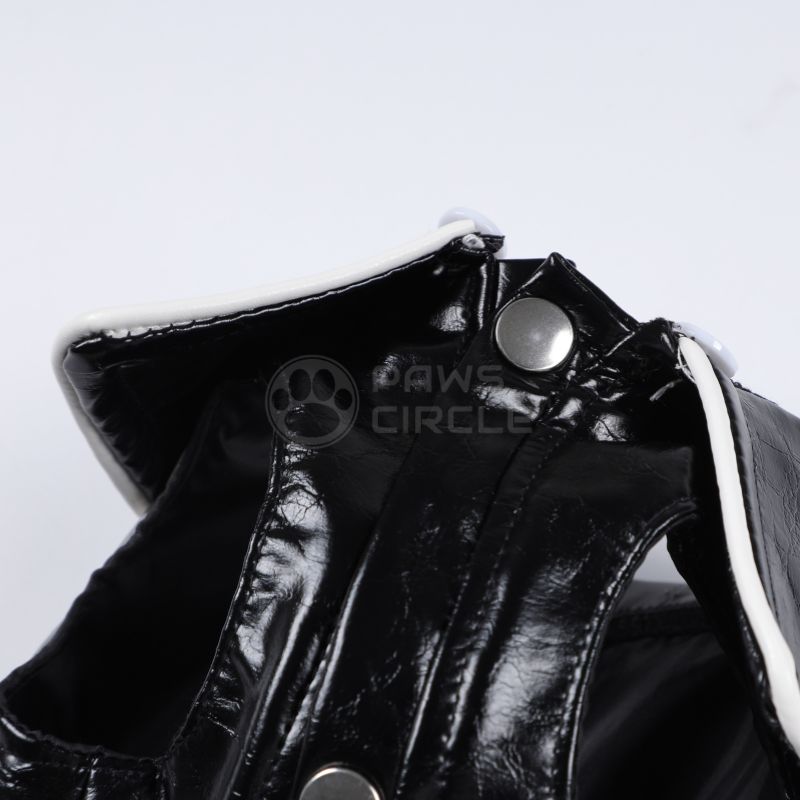 Close-up of a black leather glove with a paw print design on a white background