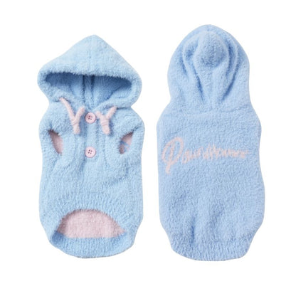 blue fleece dog hoodie with pawsmoment brand
