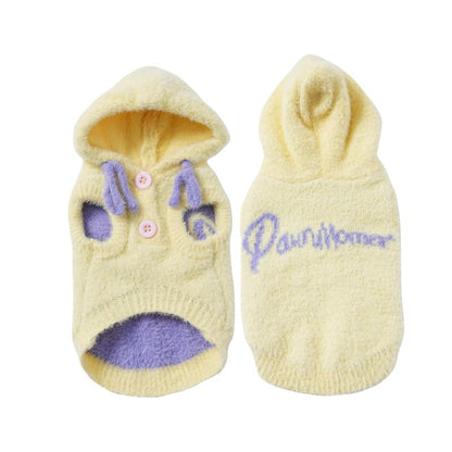 yellow fleece dog hoodie with pawsmoment brand