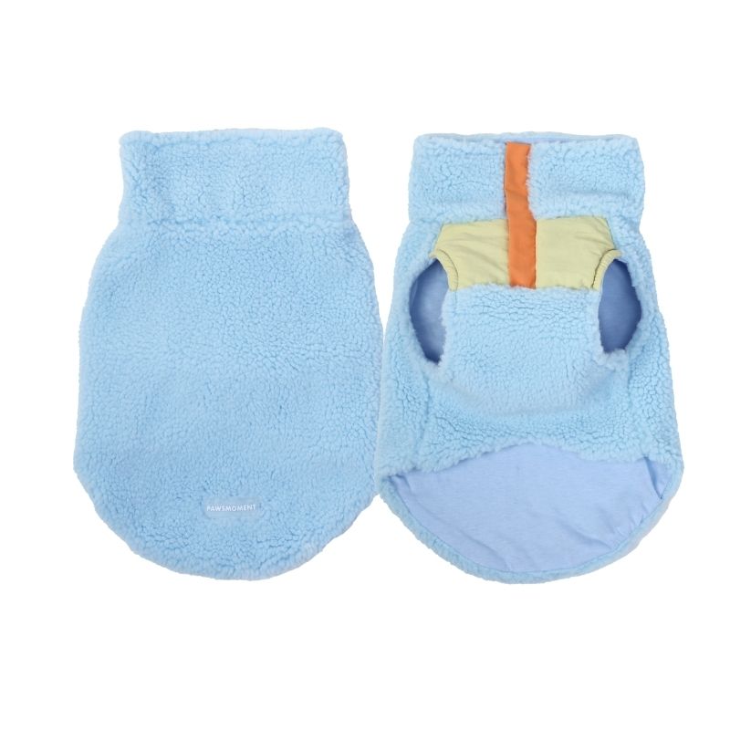 Pair of light blue dog vest with a cartoon character on a white background