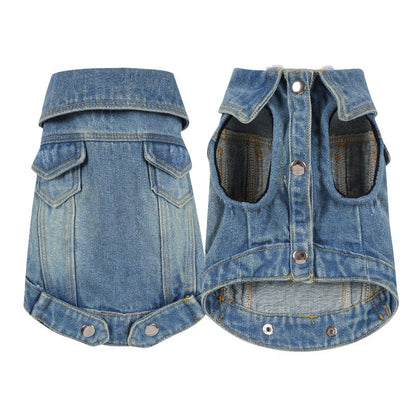 Denim dog coat on a white background