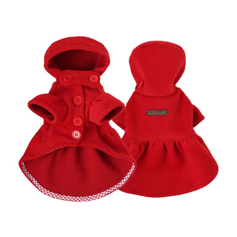 Two red dog coats with a hood on a white background