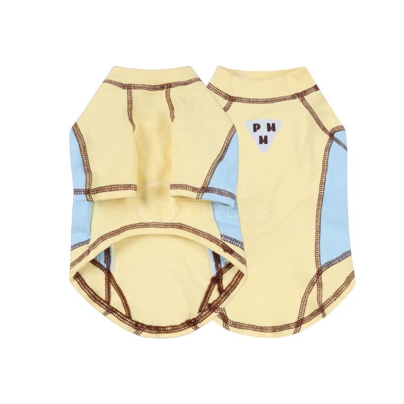 Yellow dog shirt with blue accents and 'PH' logo on a white background