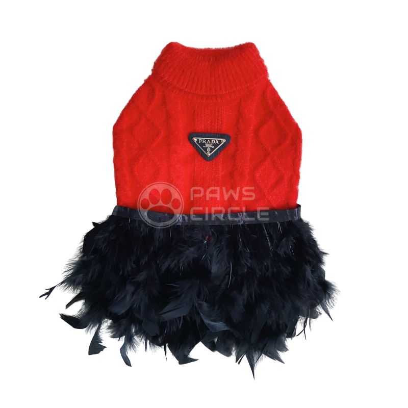 Prada knit dress for dog in red