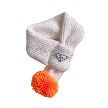 Prada Pom Pom Knit Scarf for dog in cream