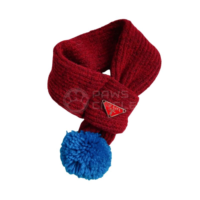 Prada Pom Pom Knit Scarf for dog in red
