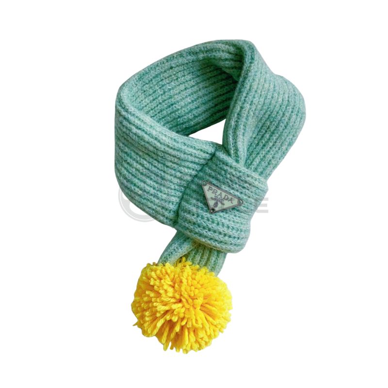 Prada Pom Pom Knit Scarf for dog in turqoise