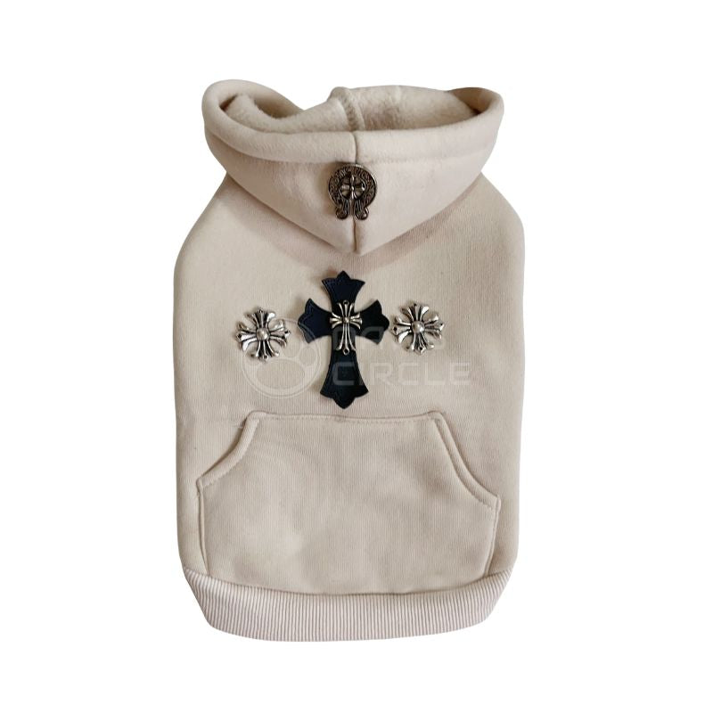 chrome hearts hoodies for dog in beige colour
