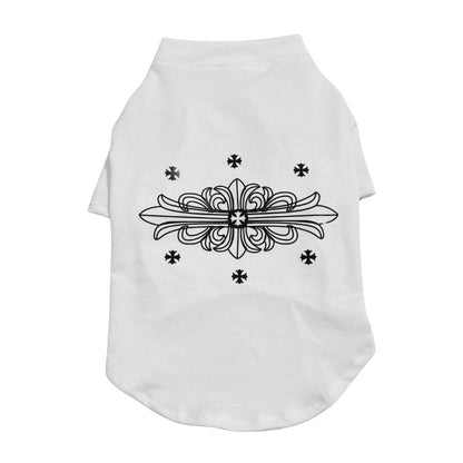 White Chrome Hearts  pet shirt with black decorative design on a white background