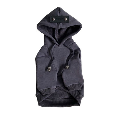 Dark gray Chrome Hearts dog hoodie with a brand label on a white background