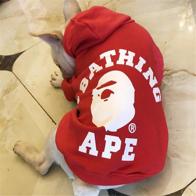 Red A Bathing Ape logo dog hoodie