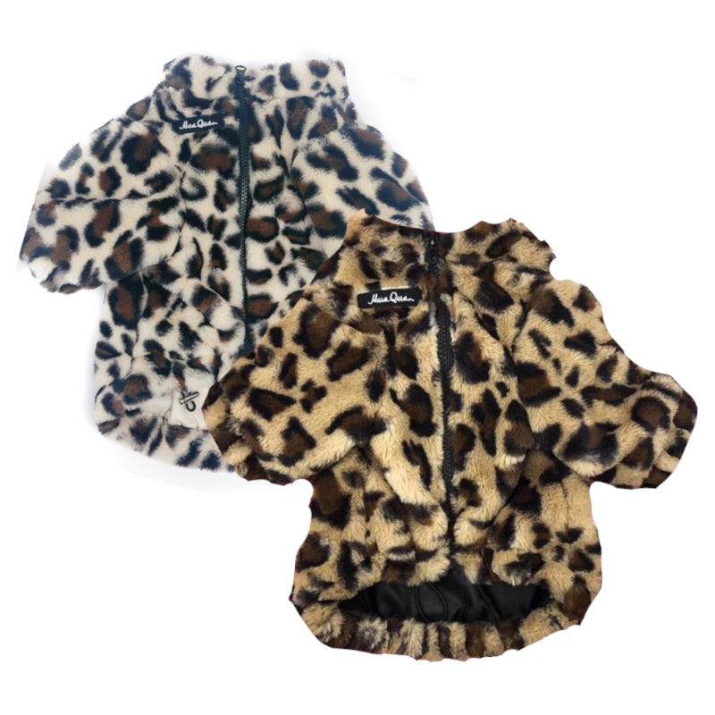 Leopard print faux fur dog coat
