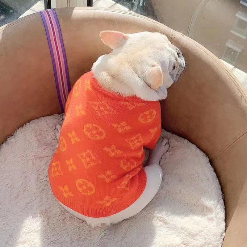 Louis Pup Circle Monogram Logo Sweater | Paws Circle | Designer Dogwear M / Orange