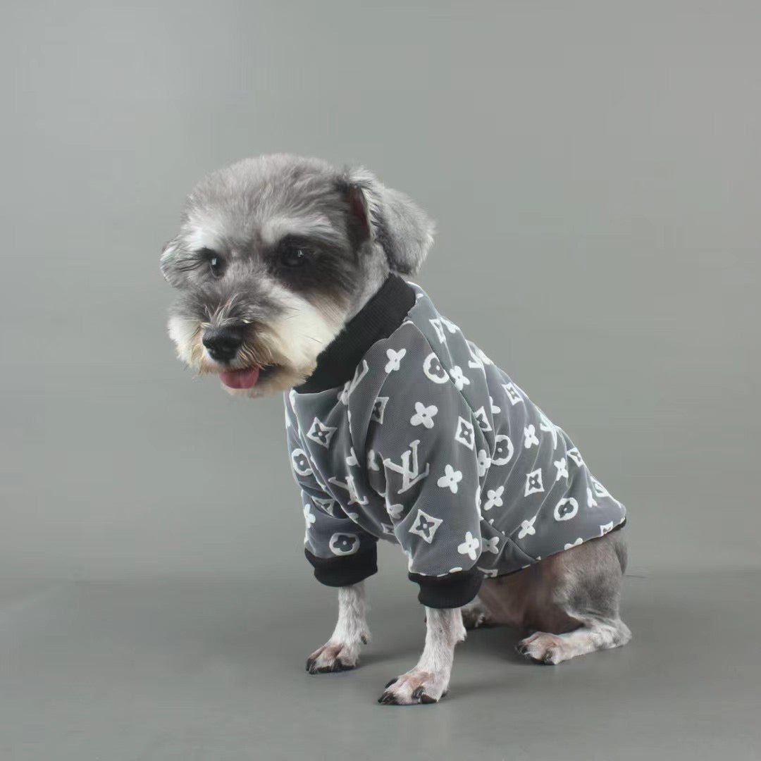 Designer dog sweater with monogram print
