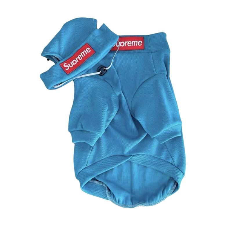 Supreme dog sweater and beanie in blue