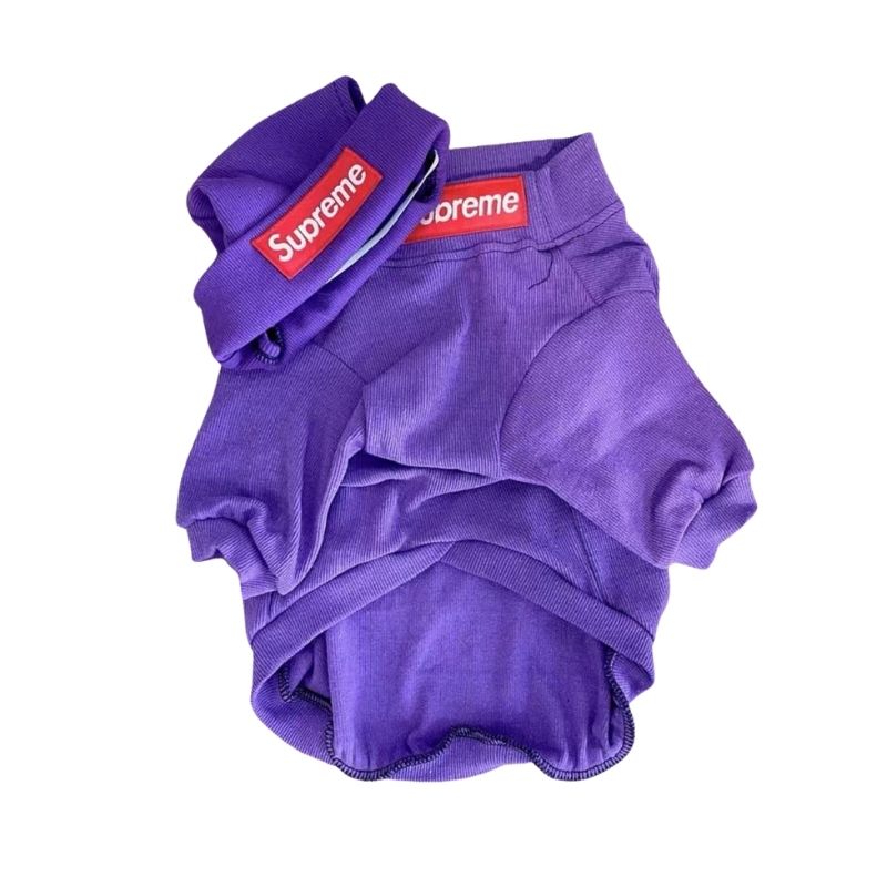 supreme dog sweater and beanie in purple